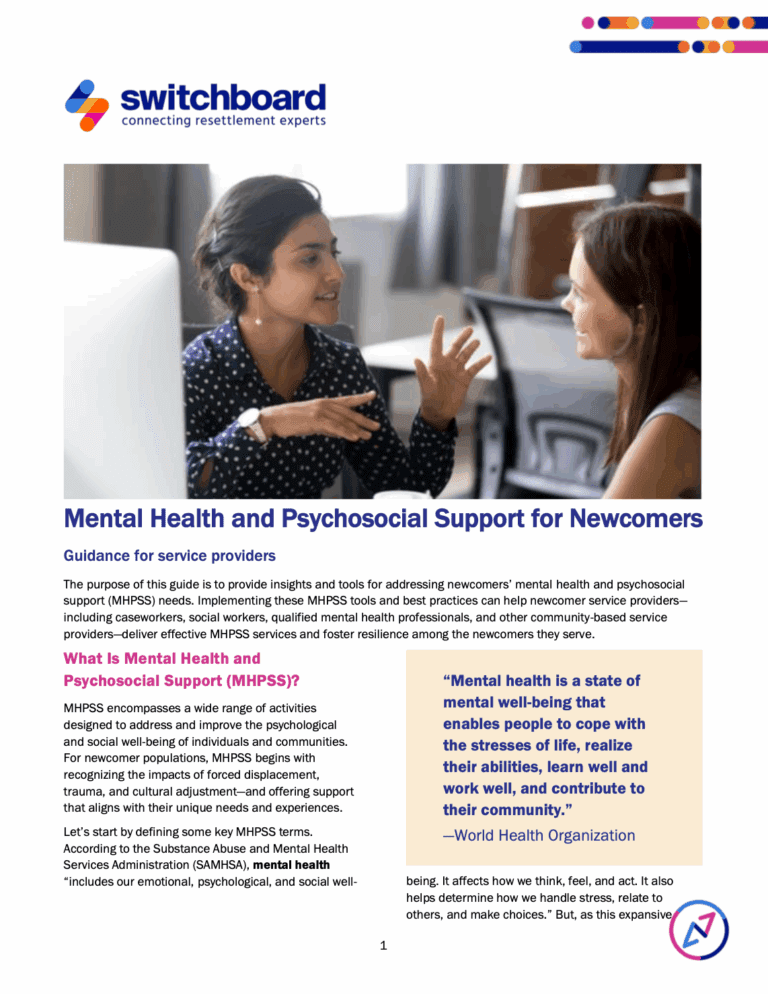 Mental Health and Psychosocial Support for Newcomers: Guidance for service providers